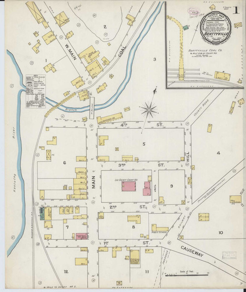 Beattyville Kentucky 1893 - Fire Insurance Index - Old Map Reprint