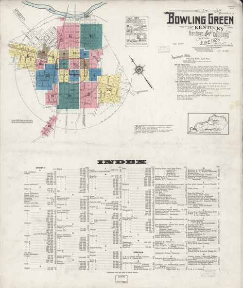 Bowling Green Kentucky 1925 - Fire Insurance Index - Old Map Reprint