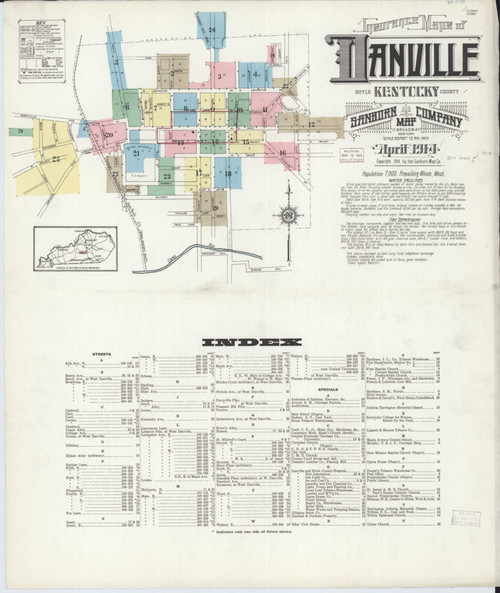 Danville Kentucky 1914 - Fire Insurance Index - Old Map Reprint