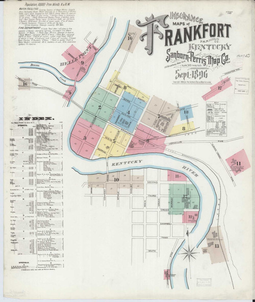 Frankfort Kentucky 1896 - Fire Insurance Index - Old Map Reprint
