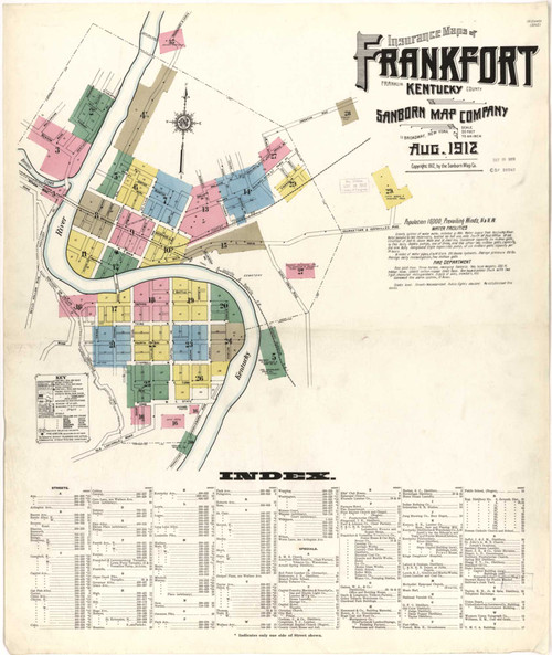 Frankfort Kentucky 1912 - Fire Insurance Index - Old Map Reprint