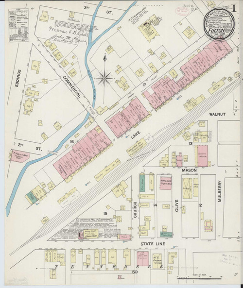 Fulton Kentucky 1889 - Fire Insurance Index - Old Map Reprint