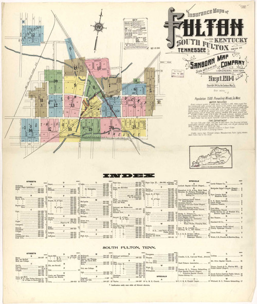 Fulton Kentucky 1914 - Fire Insurance Index - Old Map Reprint