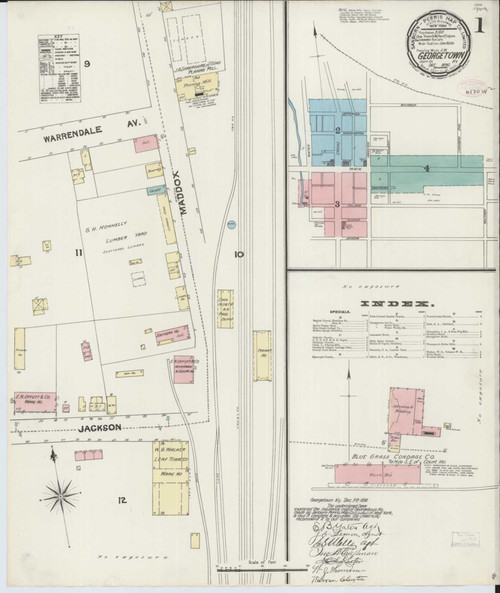 Georgetown Kentucky 1890 - Fire Insurance Index - Old Map Reprint