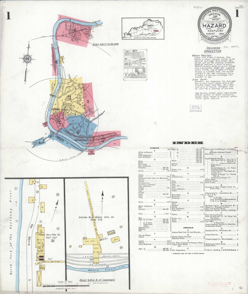 Hazard Kentucky 1923 - Fire Insurance Index - Old Map Reprint