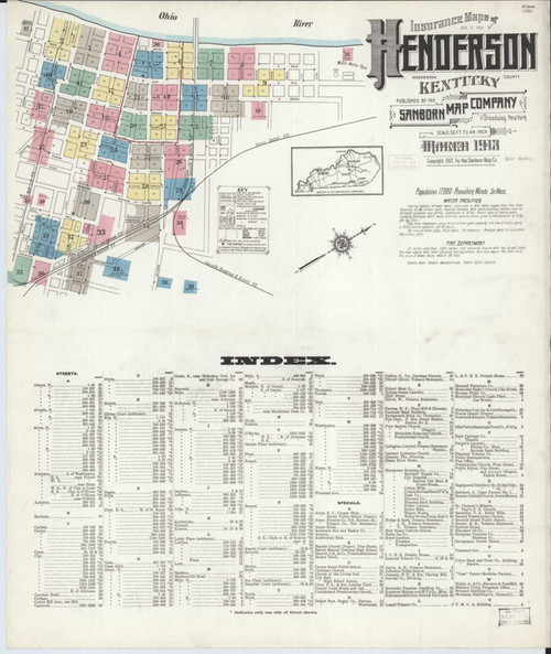 Henderson Kentucky 1913 - Fire Insurance Index - Old Map Reprint