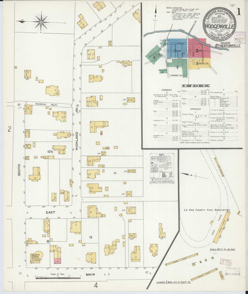 Hodgenville Kentucky 1908 - Fire Insurance Index - Old Map Reprint