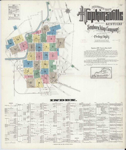 Hopkinsville Kentucky 1913 - Fire Insurance Index - Old Map Reprint