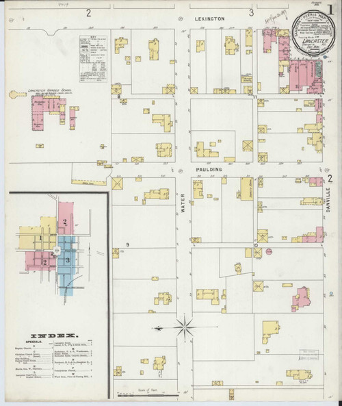 Lancaster Kentucky 1896 - Fire Insurance Index - Old Map Reprint