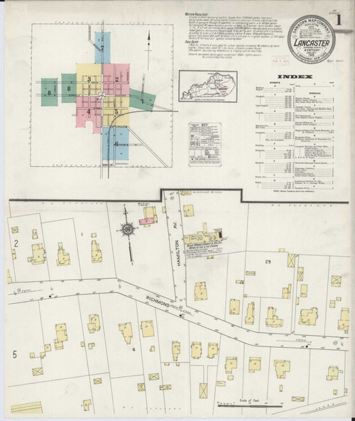 Lancaster Kentucky 1915 - Fire Insurance Index - Old Map Reprint