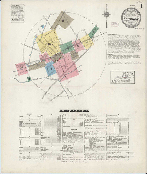 Lebanon Kentucky 1915 - Fire Insurance Index - Old Map Reprint