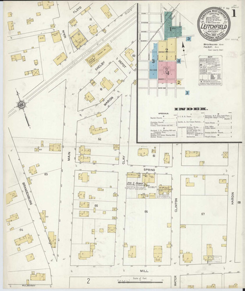 Leitchfield Kentucky 1912 - Fire Insurance Index - Old Map Reprint