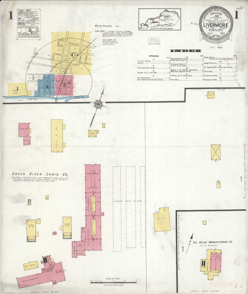 Livermore Kentucky 1923 - Fire Insurance Index - Old Map Reprint