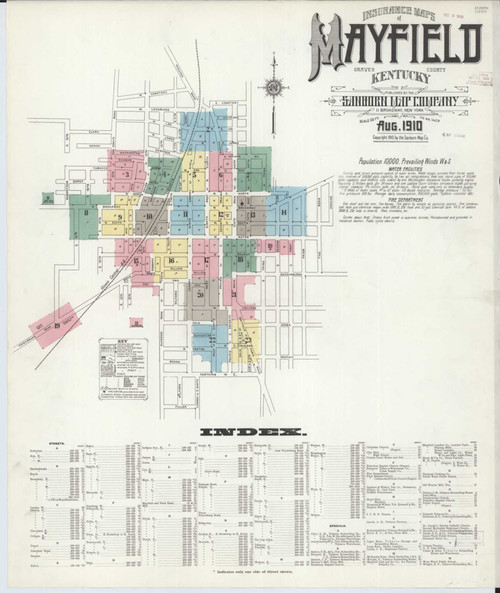 Mayfield Kentucky 1910 - Fire Insurance Index - Old Map Reprint