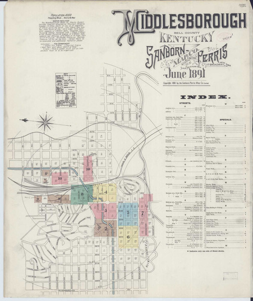 Middlesboro Kentucky 1891 - Fire Insurance Index - Old Map Reprint
