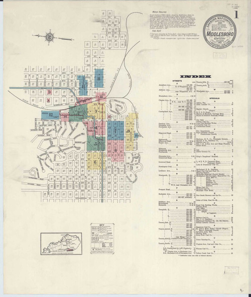 Middlesboro Kentucky 1913 - Fire Insurance Index - Old Map Reprint