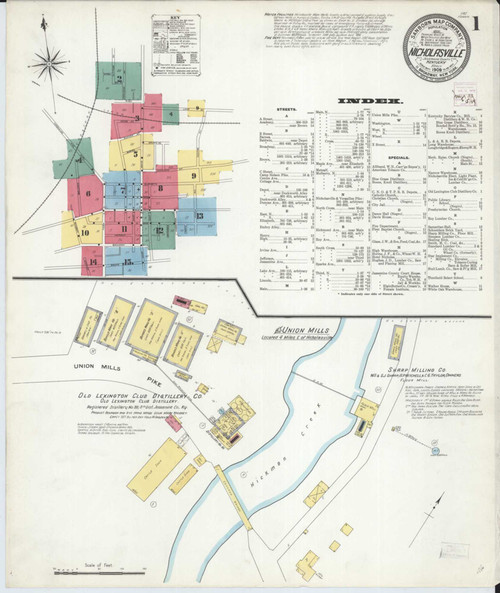 Nicholasville Kentucky 1909 - Fire Insurance Index - Old Map Reprint
