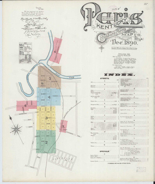 Paris Kentucky 1890 - Fire Insurance Index - Old Map Reprint