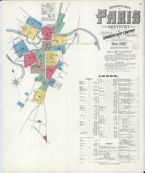 Paris Kentucky 1907 - Fire Insurance Index - Old Map Reprint
