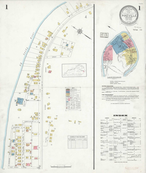 Pikeville Kentucky 1932 - Fire Insurance Index - Old Map Reprint