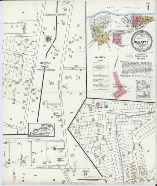 Russell Kentucky 1920 - Fire Insurance Index - Old Map Reprint