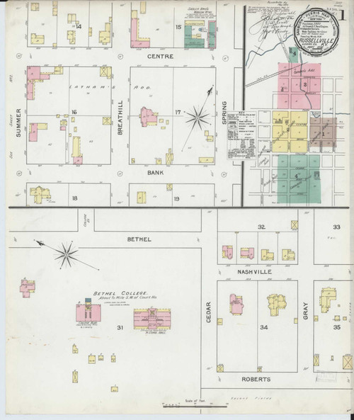 Russellville Kentucky 1892 - Fire Insurance Index - Old Map Reprint