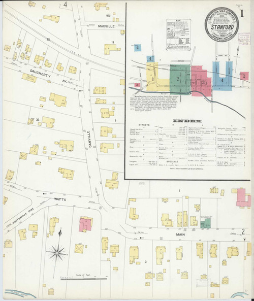 Stanford Kentucky 1908 - Fire Insurance Index - Old Map Reprint