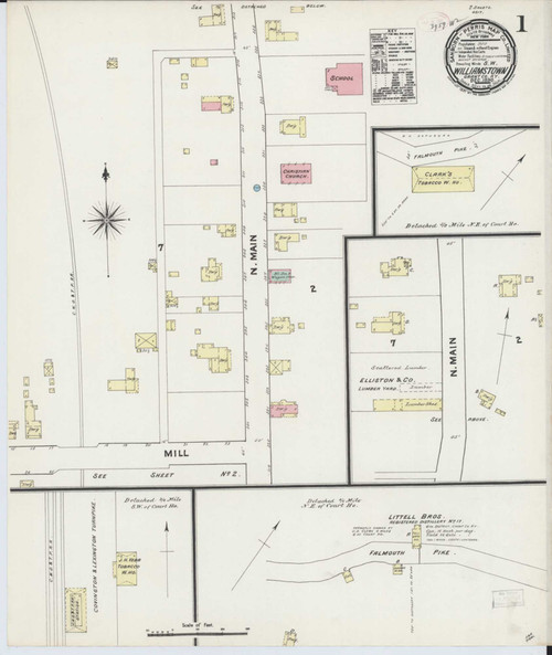 Williamstown Kentucky 1890 - Fire Insurance Index - Old Map Reprint