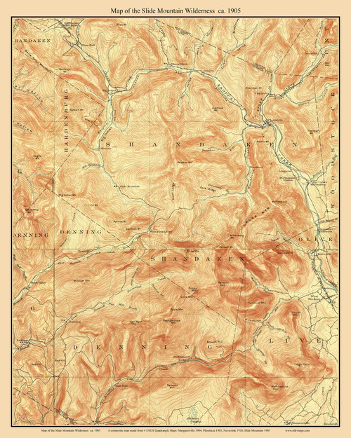 Slide Mountain Wilderness 1905 - Custom USGS Old Topo Map - New York - Catskills