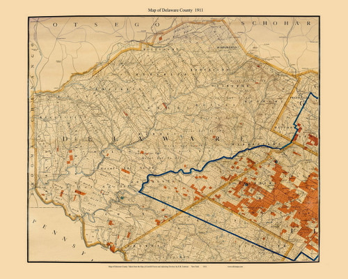 Delaware County 1911 Custom - Catskills - Old Map Reprint - NY Regionals