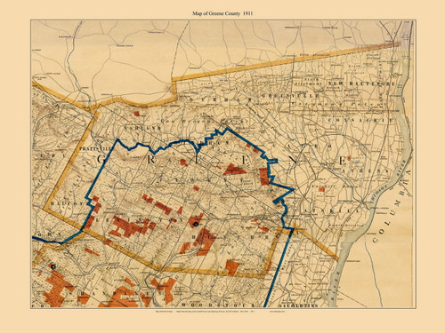 Greene County 1911 Custom - Catskills - Old Map Reprint - NY Regionals