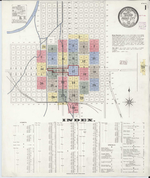 Provo Utah 1908 - Fire Insurance Index - Old Map Reprint