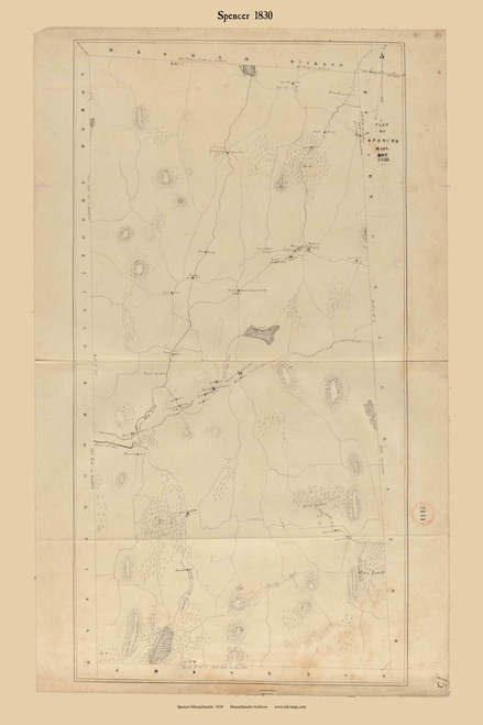 Spencer, Massachusetts 1830 Old Town Map Reprint - Roads Place Names Massachusetts Archives