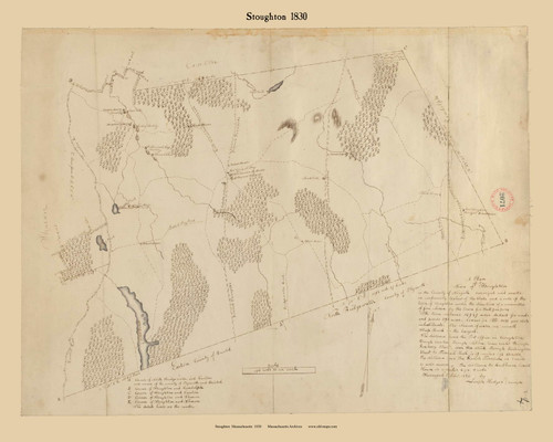 Stoughton, Massachusetts 1830 Old Town Map Reprint - Roads Place Names Massachusetts Archives