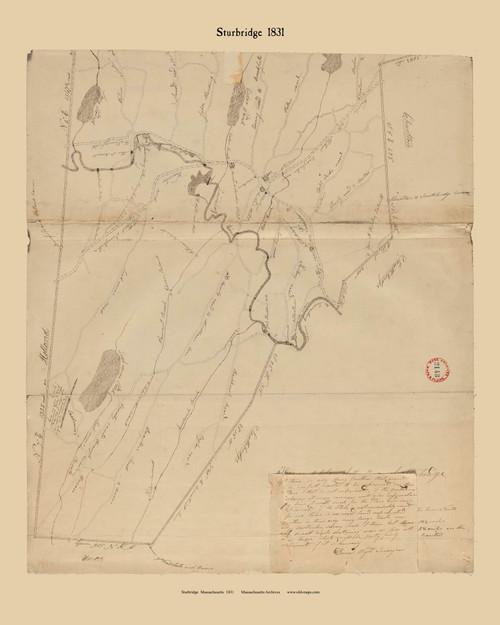 Sturbridge, Massachusetts 1831 Old Town Map Reprint - Roads Place Names Massachusetts Archives