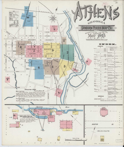 Athens Georgia 1893 - Fire Insurance Index - Old Map Reprint