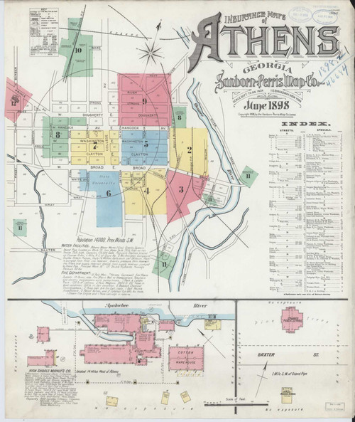 Athens Georgia 1898 - Fire Insurance Index - Old Map Reprint