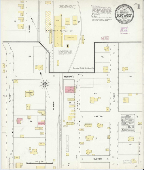 Blue Ridge Georgia 1909 - Fire Insurance Index - Old Map Reprint