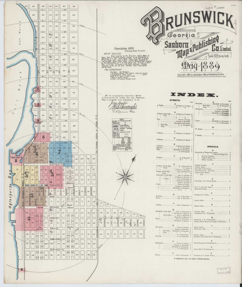 Brunswick Georgia 1889 - Fire Insurance Index - Old Map Reprint