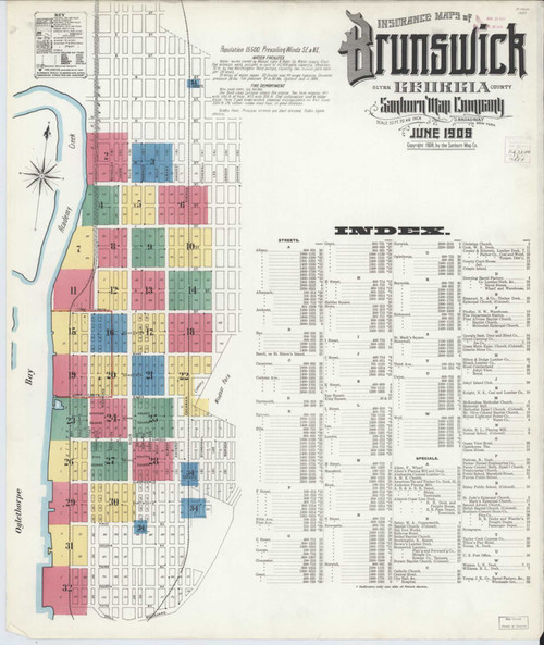 Brunswick Georgia 1908 - Fire Insurance Index - Old Map Reprint