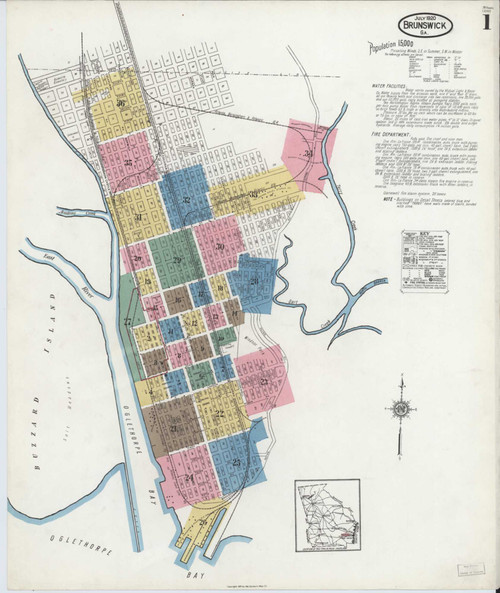 Brunswick Georgia 1920 - Fire Insurance Index - Old Map Reprint
