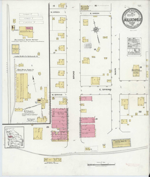 Bullochville Georgia 1921 - Fire Insurance Index - Old Map Reprint