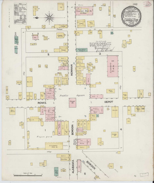 Carrollton Georgia 1890 - Fire Insurance Index - Old Map Reprint
