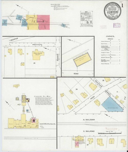 Conyers Georgia 1909 - Fire Insurance Index - Old Map Reprint