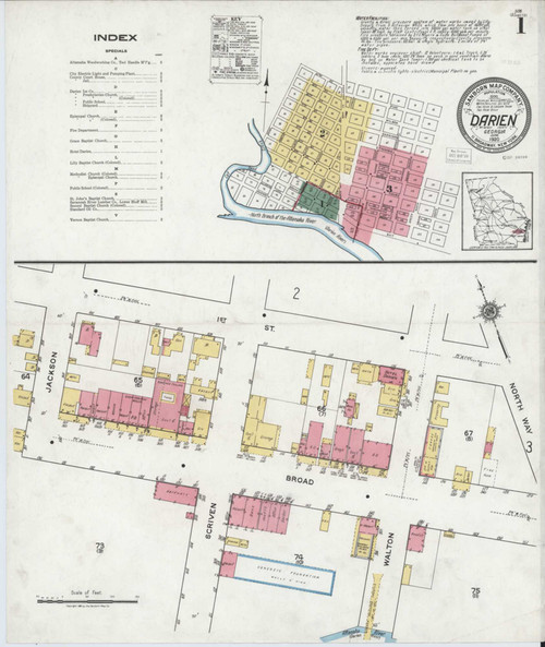 Darien Georgia 1920 - Fire Insurance Index - Old Map Reprint