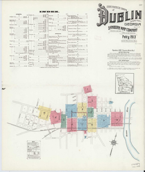 Dublin Georgia 1913 - Fire Insurance Index - Old Map Reprint