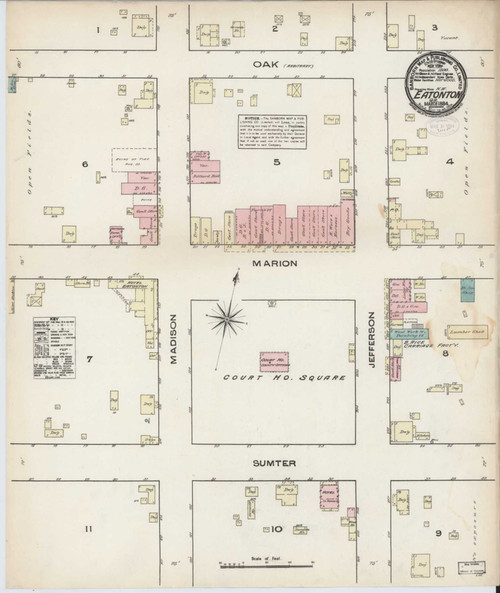 Eatonton Georgia 1884 - Fire Insurance Index - Old Map Reprint