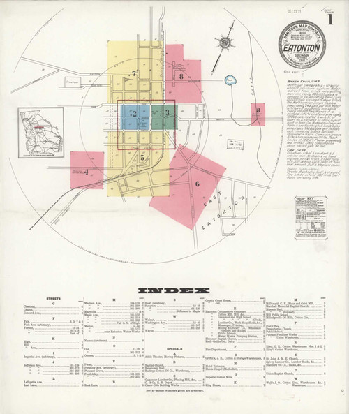 Eatonton Georgia 1921 - Fire Insurance Index - Old Map Reprint