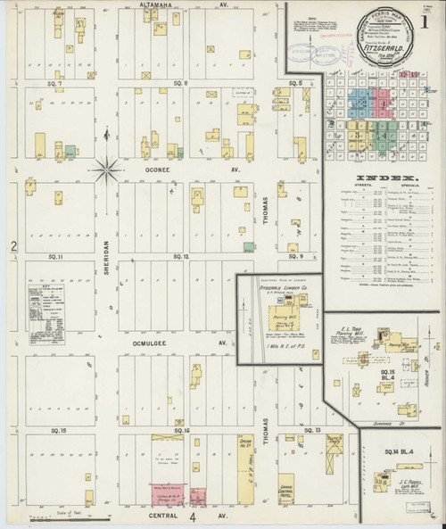 Fitzgerald Georgia 1898 - Fire Insurance Index - Old Map Reprint