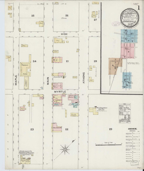 Gainesville Georgia 1888 - Fire Insurance Index - Old Map Reprint